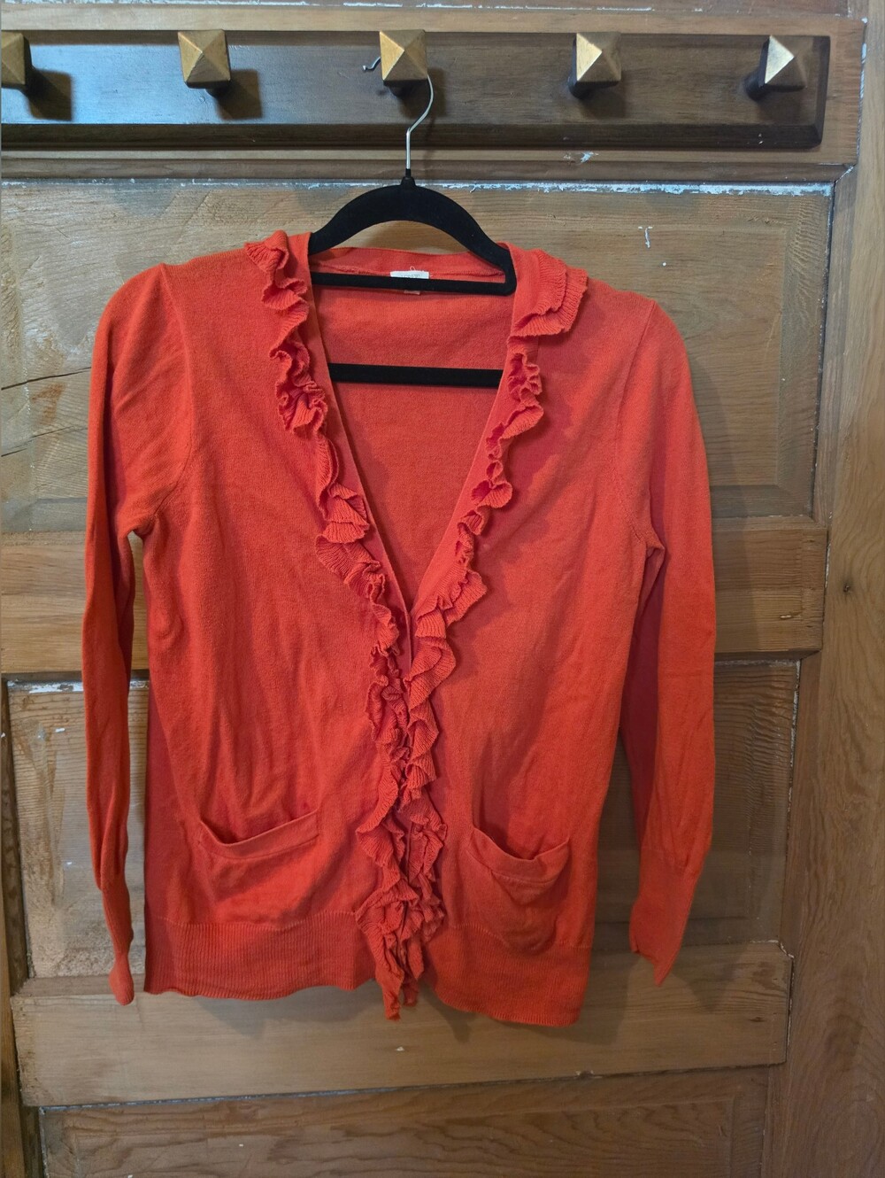 J. Crew Orange Ruffle-Trim Open Cardigan